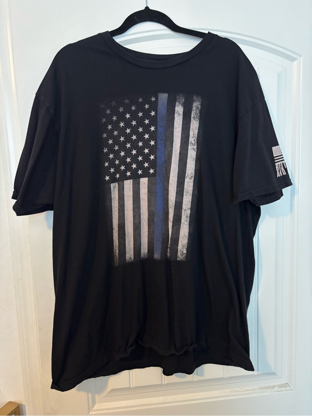 Black Short Sleeve Tee with Thin Blue Line Flag Graphic